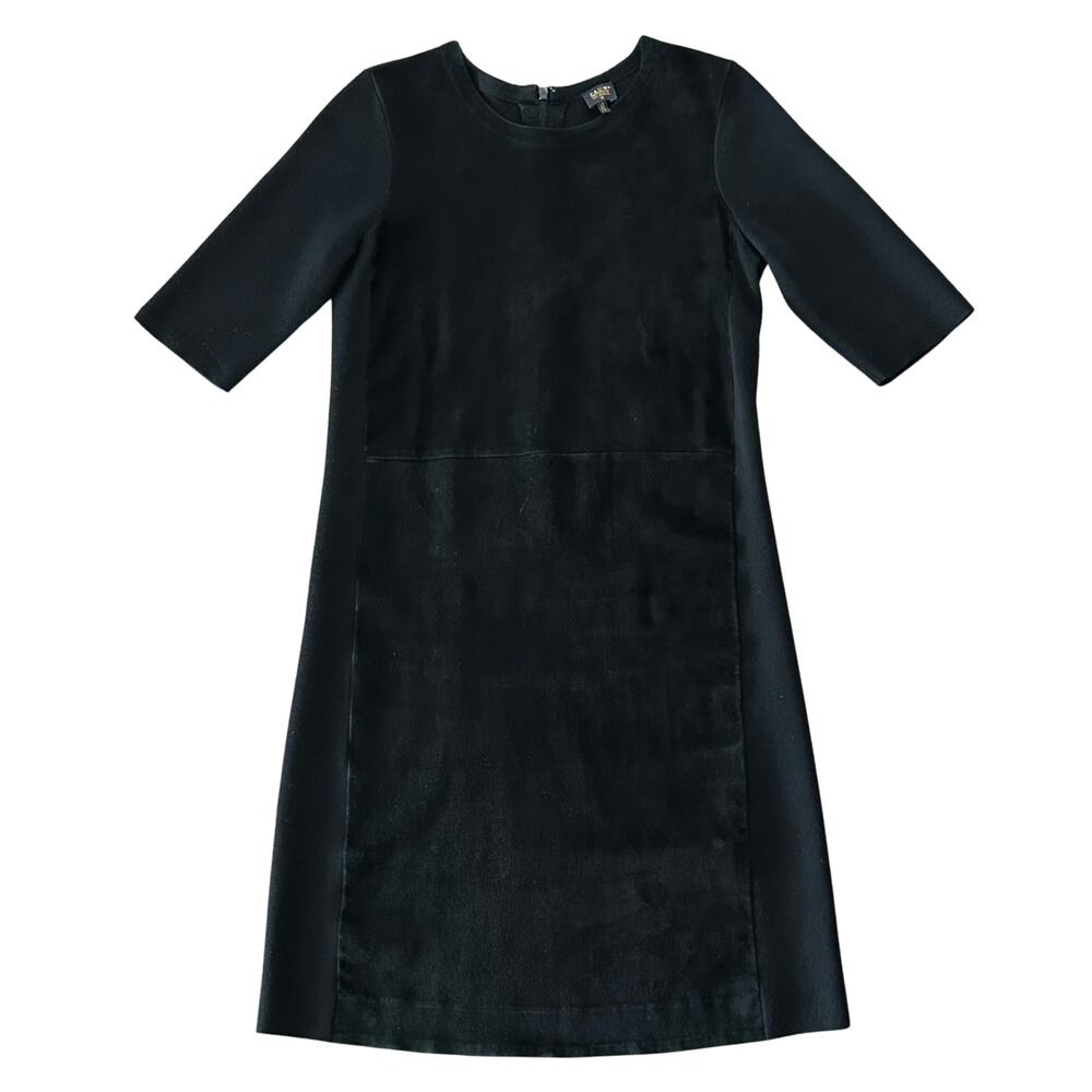 PAUW Amsterdam LBD Wool & Sheepskin Suede Front Shift Dress Size 3 Black